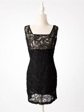 Custom-Made Black Sheer Overlay Cocktail Dress – M/L